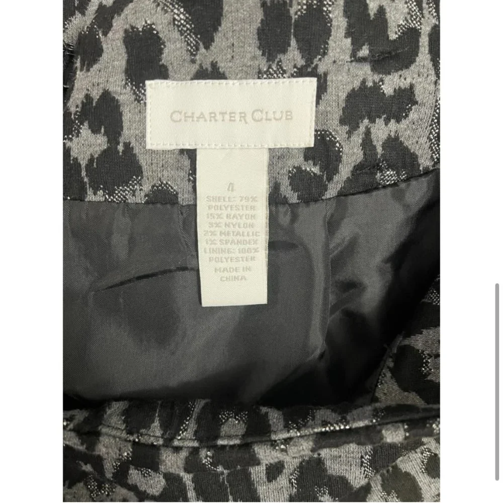 Charter Club 2 Piece Blazer/Skirt Set Black Animal Print Size Small/4
